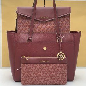 Michael Kors Maisie Large Pebbled Leather 3-in-1 Tote Bag Merlot Multi color